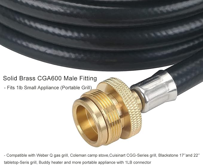 ATKKE Propane Hose Adapter 1lb to 20lb with Gauge, 4FT Propane Tank Grill Adapter Converter for Weber Q Grill, Mr. Heat Propane Heat, Blackstone 17/22‘’ Griddle, Coleman Camping Stove and More