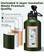 64 oz Canteen Water Bottle with Strap Tactical Half Gallon Insulated Jug Cold for 48 Hrs Stainless Steel Military Large Flask with Spout Lids, Carrier Bag Ideal for Hunting Survival Hiking Camping