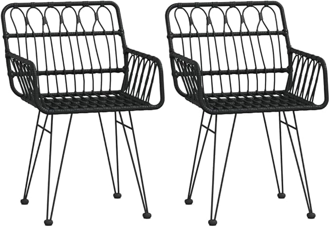 Patio Chairs 2 pcs with Armrest Black ,Coffee Chair,Study Chair,Armchair,Garden Chairs,Outdoor Chairs,Camping Chair,Beach Chair,for Deck, poolside,Camping,Beach,Campsite,22"x25.2"x31.5" PE Rattan