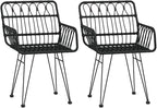 Patio Chairs 2 pcs with Armrest Black ,Coffee Chair,Study Chair,Armchair,Garden Chairs,Outdoor Chairs,Camping Chair,Beach Chair,for Deck, poolside,Camping,Beach,Campsite,22"x25.2"x31.5" PE Rattan
