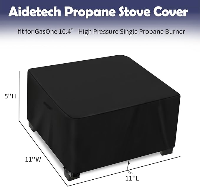 Propane Stove Cover for GasOne 10.4” Single Propane Burner, Portable Gas Stove Cover Waterproof Camping Burner Cover Outdoor Propane Gas Cooker Cover- 11”L x 11”W x 5”H, Black