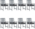 Patio Chairs with Cushions 8 pcs,Bistro Table and Chairs Outdoor,Lounge Chair,Patio Dining Chairs,Camping Chair,for Outdoor Patio, Campsite, or Yard, Solid Acacia Wood Gray