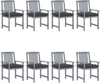 Patio Chairs with Cushions 8 pcs,Bistro Table and Chairs Outdoor,Lounge Chair,Patio Dining Chairs,Camping Chair,for Outdoor Patio, Campsite, or Yard, Solid Acacia Wood Gray