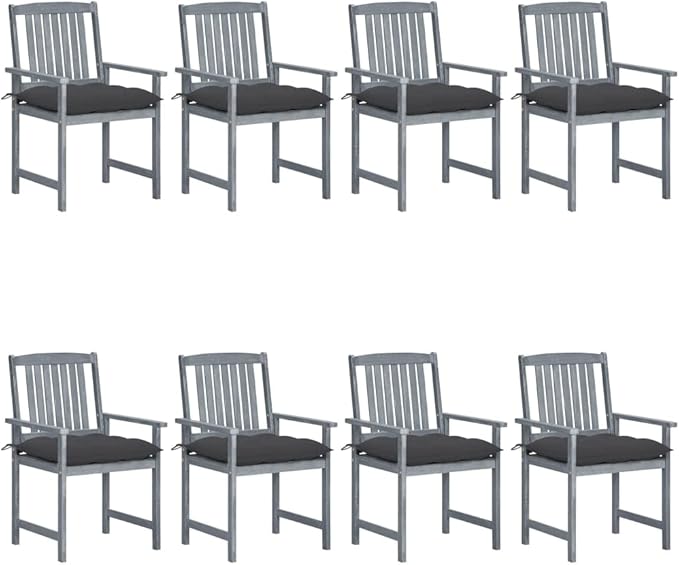 Patio Chairs with Cushions 8 pcs,Bistro Table and Chairs Outdoor,Lounge Chair,Patio Dining Chairs,Camping Chair,for Outdoor Patio, Campsite, or Yard, Solid Acacia Wood Gray