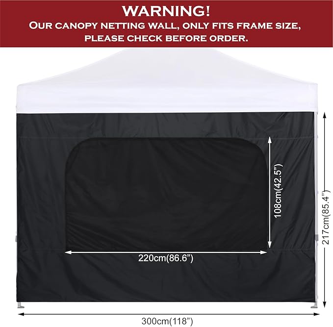 COOSHADE Instant Canopy SunWall 10x10 Canopy SideWall for Pop up Canopy Tent, 1 Pack Sidewall with Mesh Window Only, Black