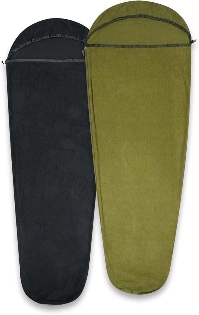 Mountainlodge Ultralight Fleece Sleeping Bag Liner,Mummy Sleeping Bag Liner with Hood and Stuff Sack Suit for Camping,Travelling and Hiking in All Seasons