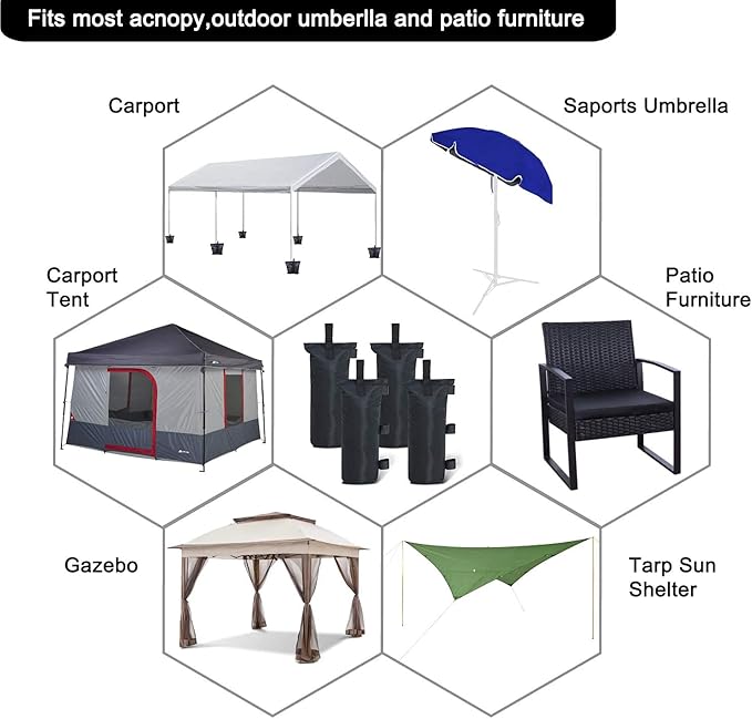ABCCANOPY Canopy Weights Set of 4-120LBS Sand Bags for Pop up Tent, Weight Bags for Outdoor Gazebo, Trampoline, Pergola, Black (Without Sand)