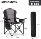 Large Camping Chair with Side Table Heavy Duty 500LBS - Folding Outdoor Chair with Cooler Bag (Black & Gray, 2 PCS)