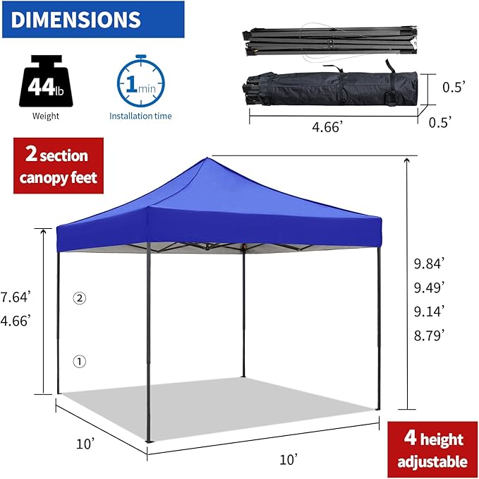 Pop up Canopy Tent with Awning Easy up Canopy with Wheel Bag Heavy Duty Waterproof Commercial Gazebo Tent for Outdoors Parties Vendors