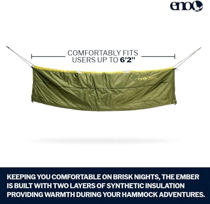 ENO Ember UnderQuilt - Protective and Warm Hammock Quilt with Recycled Synthetic Insulation - for Camping, Hiking, Backpacking, Festival, Travel, or The Beach - Evergreen