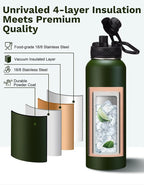 BENZZO 40 oz Canteen Water Bottle with Strap Tactical Insulated Jug Hot Cold Stainless Steel Military Metal Hydro Ideal for Men Hunting Survival Hiking Camping Wide Mouth 100% Leak Proof