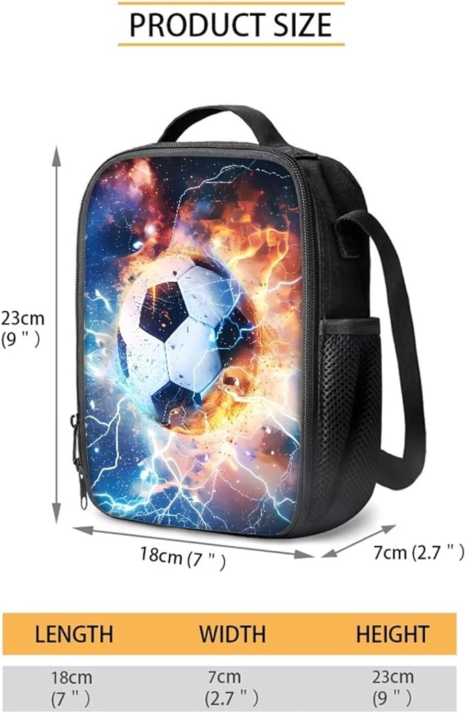 Football School Backpack Set,4 in 1 Soccer SchoolBag with Lunch Box for Teen Boys 8-12 Years Old Primary Middle Student Camping Travel Daypack with Adjustable Strap
