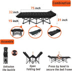 Oversized XXL Folding Camping Cot W/Mat for Adults,Heavy Duty Outdoor Bed with Carry Bag1200 D Layer Oxford Portable Travel Camp Cots Extra Wide Sleeping Cots (Black With Comfortable Mattress)