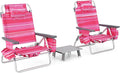 Tangkula Backpack Beach Chair with Table, 5-Position Lay Flat Beach Chairs with Cooler Bag, 2 Cup Holders, Towel Bar, Lightweight Low Folding Beach Chair with Backpack Straps