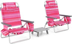 Tangkula Backpack Beach Chair with Table, 5-Position Lay Flat Beach Chairs with Cooler Bag, 2 Cup Holders, Towel Bar, Lightweight Low Folding Beach Chair with Backpack Straps