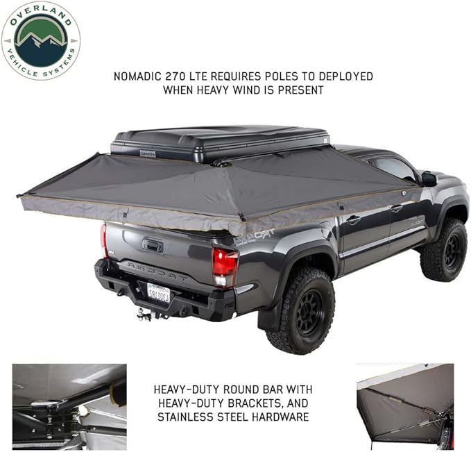 Overland Vehicle Systems HD Nomadic 270 LTE Passengers Side Awning | Dark Gray | Includes Black Travel Cover | 19689909