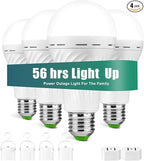 Emergency-Rechargeable Light Bulb with Hook,Stay Lights Up When Power Failure, 1500mAh 12W 60W Equivalent LED Light Bulbs for Home, Camping, Hiking(E27, with Hook,with Plug Cap) 4 Pack
