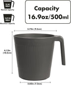 Ribbed Drinking Glasses Coffee Mugs Set of 8, Plastic Coffee Cups 16.9 OZ Unbreakable Tumblers with Handle, Reusable Drinking Cups for Camping/Dorm/RV