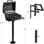 Stanbroil Park Style Charcoal Grill with Cover, Portable Park BBQ Grill Heavy Duty Porcelain Steel Cooking Grate, Folding Front Table, Stand Post for Backyard, RV Cooking, Camping, Tailgating