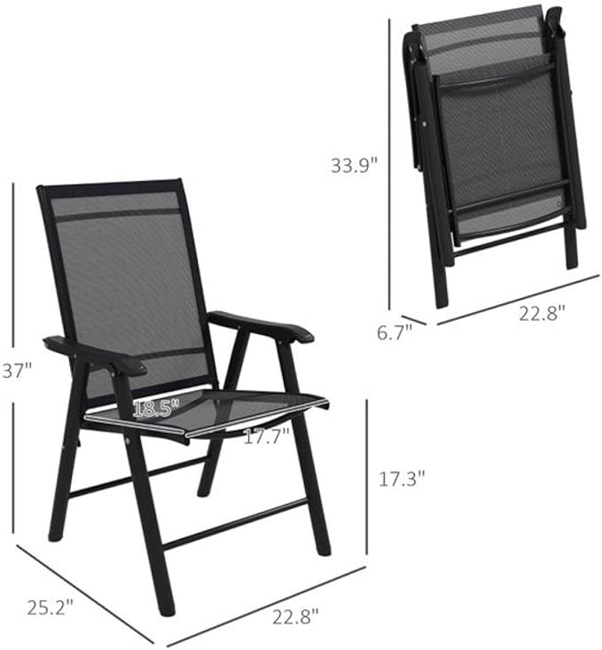 Folding Camping Chairs Set of 4, Portable Outdoor Chair with Armrests, Heavy Duty Steel Frame for Concerts, Fishing, Black