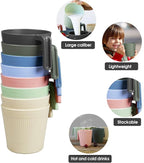 Ribbed Drinking Glasses Coffee Mugs Set of 8, Plastic Coffee Cups 16.9 OZ Unbreakable Tumblers with Handle, Reusable Drinking Cups for Camping/Dorm/RV