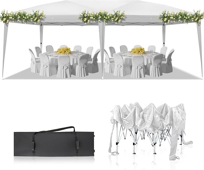 Outvita 10x20ft Pop Up Canopy Tent, Outdoor Instant Shelter Folding Canopy with Carry Bag for Commercial Events, Party, Backyard BBQ, Camping White