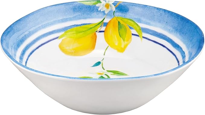 UPware 12 Piece Lovely Lemons Melamine Dinnerware Sets, Outdoor Dishes Set, Plates and Bowls Sets, Service for 4, Blue, Yellow