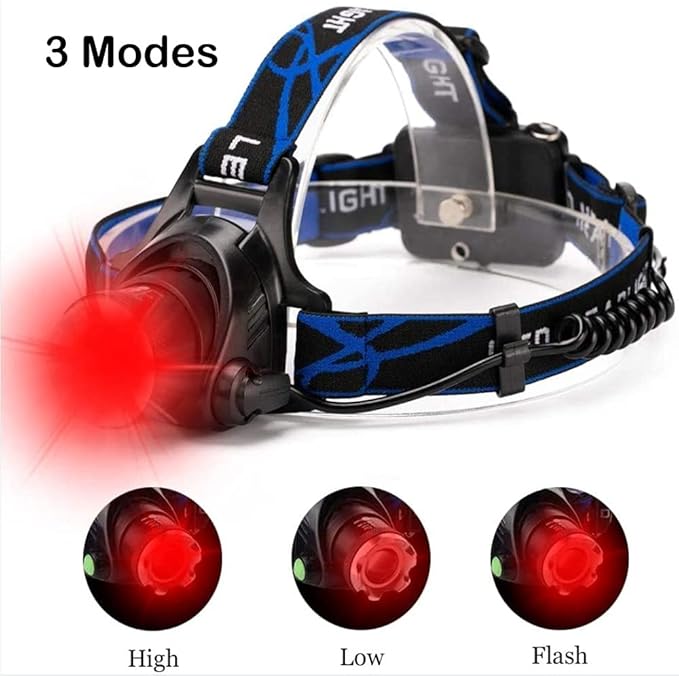 80000 Lumens Rechargeable Headlamp Hunting Red Light,Super Bright LED Headlamps Red Headlight Zoomable Waterproof 3 Modes Head Lamp with Motion Sensor for Night Vision Aviation Fishing
