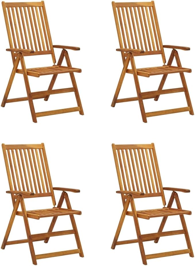 Patio Reclining Chairs 4 pcs with Cushions Solid Acacia Wood Balcony Chairs Camping Chair Accent Chair Outdoor Chairs for Bedroom Dining Outdoor Patio