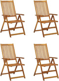 Patio Reclining Chairs 4 pcs with Cushions Solid Acacia Wood Balcony Chairs Camping Chair Accent Chair Outdoor Chairs for Bedroom Dining Outdoor Patio