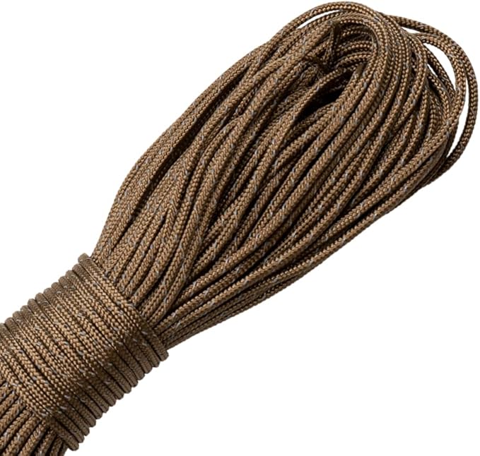 Paracord Planet – Fluorescent 1.75mm Reflective Guyline 95 Paracord Tent Rope Camping Parachute Cord – Brown – 65ft