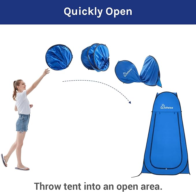Wolfwise Pop Up Shower Tent, Portable Instant Changing Tent with Ventilation Window & Carry Bag, Privacy Bathroom Toilet for Beach, Camping & Outdoor, Width 47 ", Height 83 ", Blue