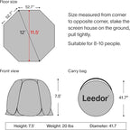 LEEDOR Pop Up Screen House, 6-10-15 Person Outdoor Screen Tent，Camping Screen Room with Carry Bag, Screened Gazebo with Mosquito Netting, Instant UV Resistant Sun Shelter for Garden, Patio, Backyard