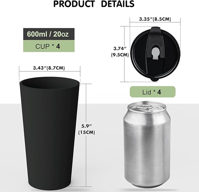 4 Pack Plastic Travel Coffee Mug Set, 20 oz Spill Proof Drinking Cups with Lids, Pobtable to Go Camping Coffee Tumbler Reusable Coffee Mugs with Lids, Dishwasher & Microwave Safe