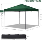 GDY 10x10 Pop Up Canopy Tent, Easy Set up Outdoor Silver Coated Beach Gazebos, Carpas for Pool, Events, Parties, and Camping, Green.