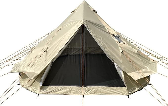DANCHEL OUTDOOR B2 Portable Yurt with Stove Jack for Winter Camping, 4 Season Bell Tent Large Hot Tent 4/6 Person Family Camping Glamping Party 300D Oxford Khaki, 13ft/16.4ft
