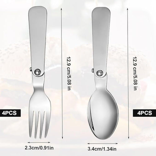 4pcs Metal Folding Spoons & 4pcs Foldable Forks for Thermos Funtainer 10oz Food Jar, Portable Stainless Steel Spoon Fork Set Replacements for Travel Camping Dinner Picnic & Outdoor Activities