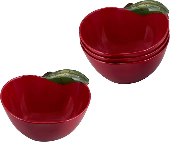 UPware 12 Piece Apple Melamine Dinnerware Sets, Outdoor Dishes Set, Plates and Bowls Sets, Service for 4, Red