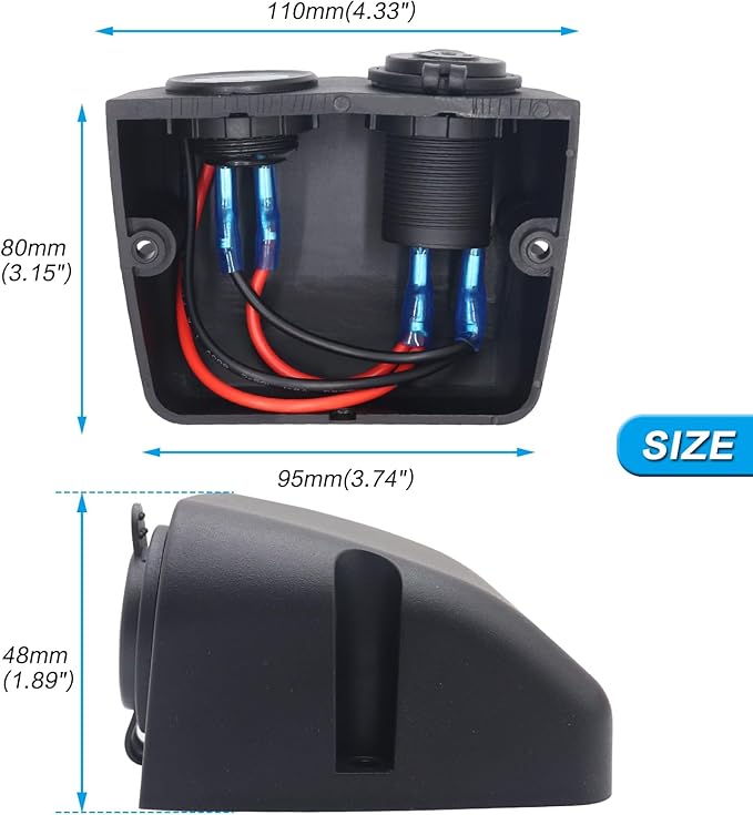 12/24V Multi-Functional 2-Hole Tent Panel Car Conversion Socket Cigarette Lighter Power Adapter+Digital Voltmeter Waterproof Socket Combination for Car Boat RV