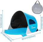 Wolfwise Pop up Beach Tent Sun Shelter with UPF50+ UV Protection, Instant Easy Setup Popup Beach Shade Canopy for 3 Person, Portable & Foldable with Carring Bag, 87 ×57×47 in, Black Coating