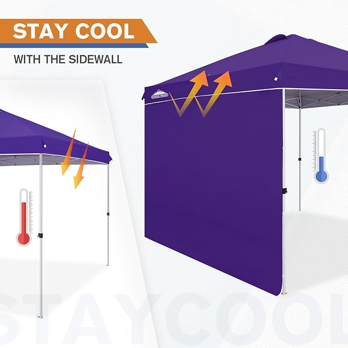 EAGLE PEAK Commercial Canopy 10x10 Pop Up Canopy Tent with 1 Sidewall, Easy Setup Heavy Duty Instant Event Shelter for Vendors & Markets, Outdoor Sun Shade, Purple