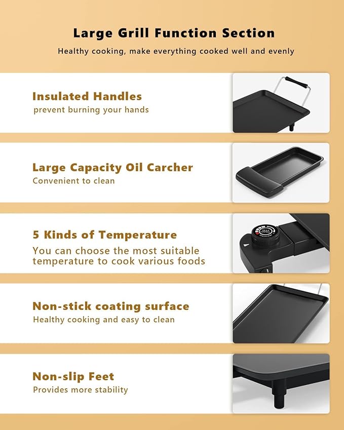 LDAILY Electric Griddle, Nonstick Extra Large Electric Teppanyaki Grill, 35’’ Korean BBQ Grill with 5 Temperature, Long Portable Indoor Table Top Barbecue Pan for Party/Home/Camping Cooking, 2000W