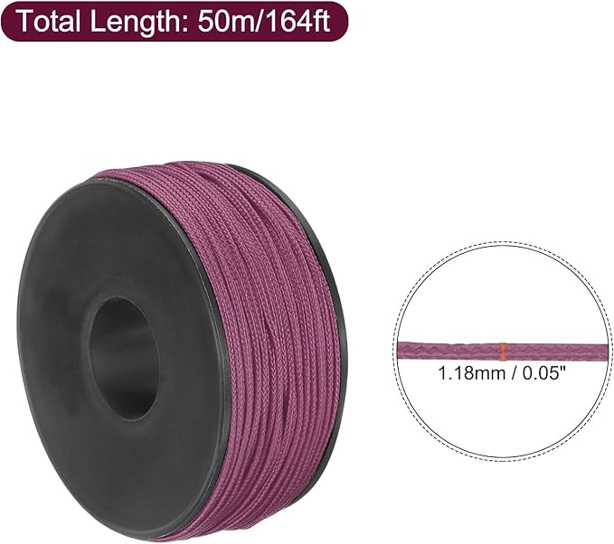 MECCANIXITY 1.18mm x 164 Feet Paracord Micro Cord Rope 100 LB Polyester Braided Cord Spool for Camping Outdoor Jewelry Bracelet, Plum Red