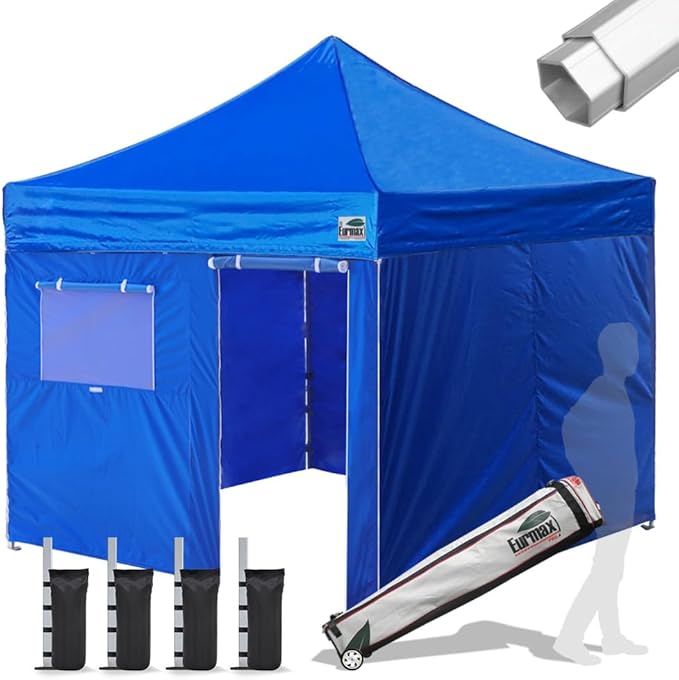Eurmax USA Professional Pop up Canopy Wedding Party Tent Instant Outdoor Gazebo with Side Walls Aluminum Frame Commercial Grade Bonus Roller Bag(Blue)