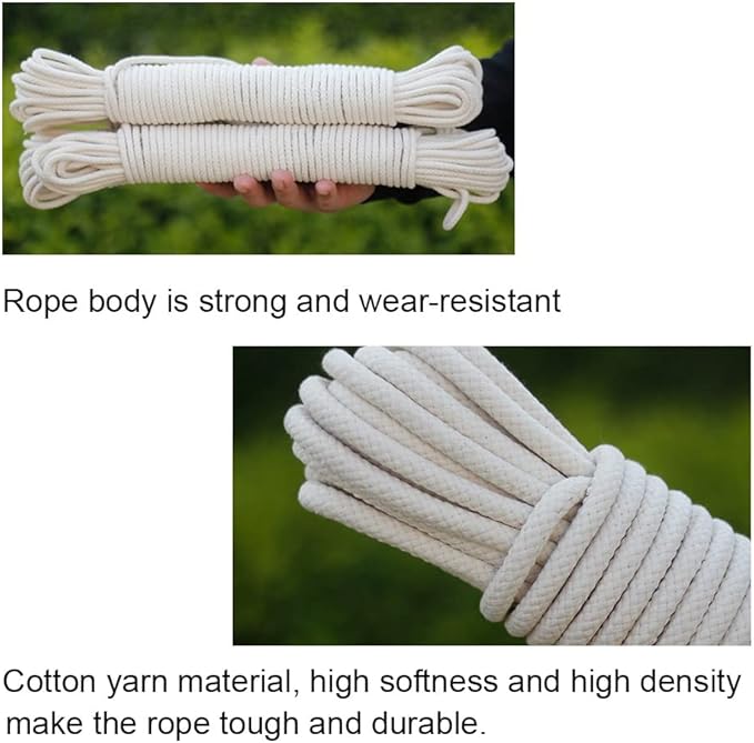 Natural Cotton Rope Clothesline Rope Heavy Duty General Purpose Rope Utility Cord Ideal for Sports Outdoors Tents Hammocks Halters Durable decoration cotton (Color : 8mm, Size : 100m)