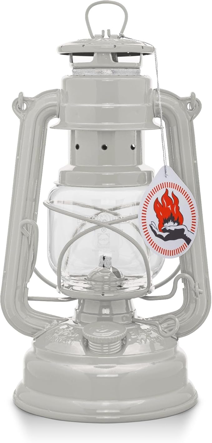 Feuerhand Outdoor Kerosene Fuel Lantern, German Made Weather Resistant Baby Special 276 Galvanized Hurricane Lamp for Camping or Patio, 10 Inches, Soft Beige