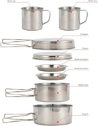 8Pcs Camping Cookware Set - Pot, Pan, Water Cup & Tableware, Portable Mess Kit for Hiking & Picnics