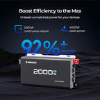 Renogy Inverter 24V 2000W Pure Sine Wave Inverter, 4000W Peak Power, Solar Car Power Inverter 24V DC to 120V AC for Truck, Home, Marine, Camping, RV, 2 AC Outputs, 16.4FT Remote Control