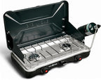 GasOne Portable Camping Stove – Double Propane Stove with Auto Twist Turn Ignition – 22,000 BTU Camping Cooktop with 2 Burners and Wind Guard – Ideal for Tailgating, Fishing, Travel