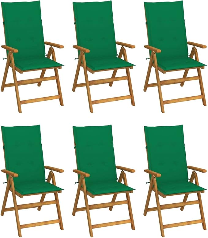 Folding Patio Chairs 6 pcs with Cushions Solid Acacia Wood Balcony Chairs Camping Chair Accent Chair Outdoor Chairs for Bedroom Dining Outdoor Patio
